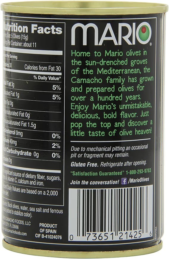 Camacho 12 Pack Medium Low Sodium Ripe Olives
