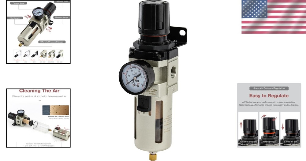 Compact Air Filter Regulator, 1/2”NPT, 5 Micron Brass Filter