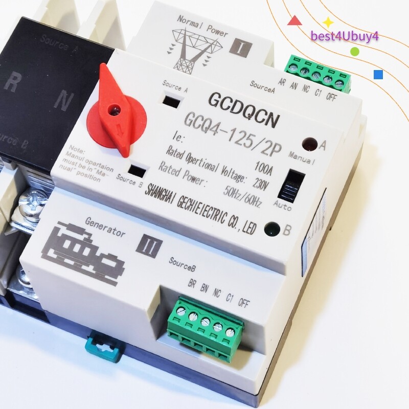 2P 100A Dual Power Automatic Transfer Switch Generator Changeover Switch 220V