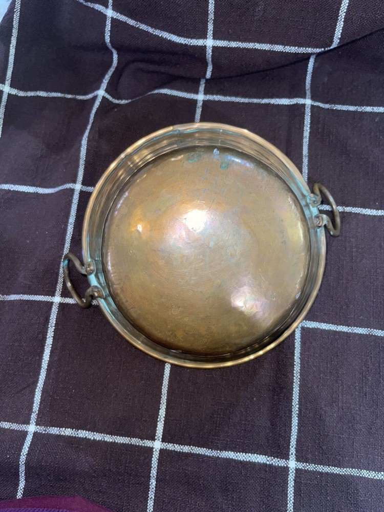 Primitive Hammered Copper Pot w Double Handles Rounded Bottom Rustic Farmhouse