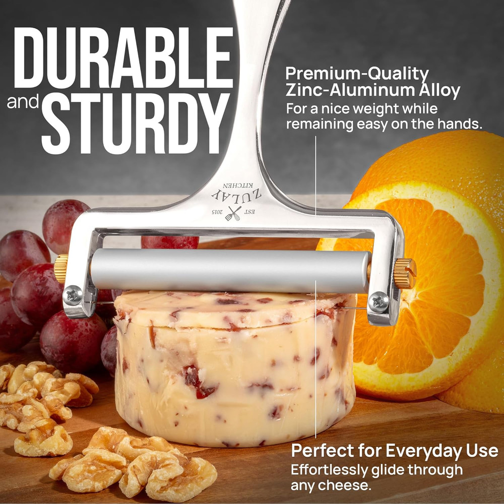 Stainless Steel Wire Cheese Slicer - Adjustable Hand Held Cheese Cutter with 2 E