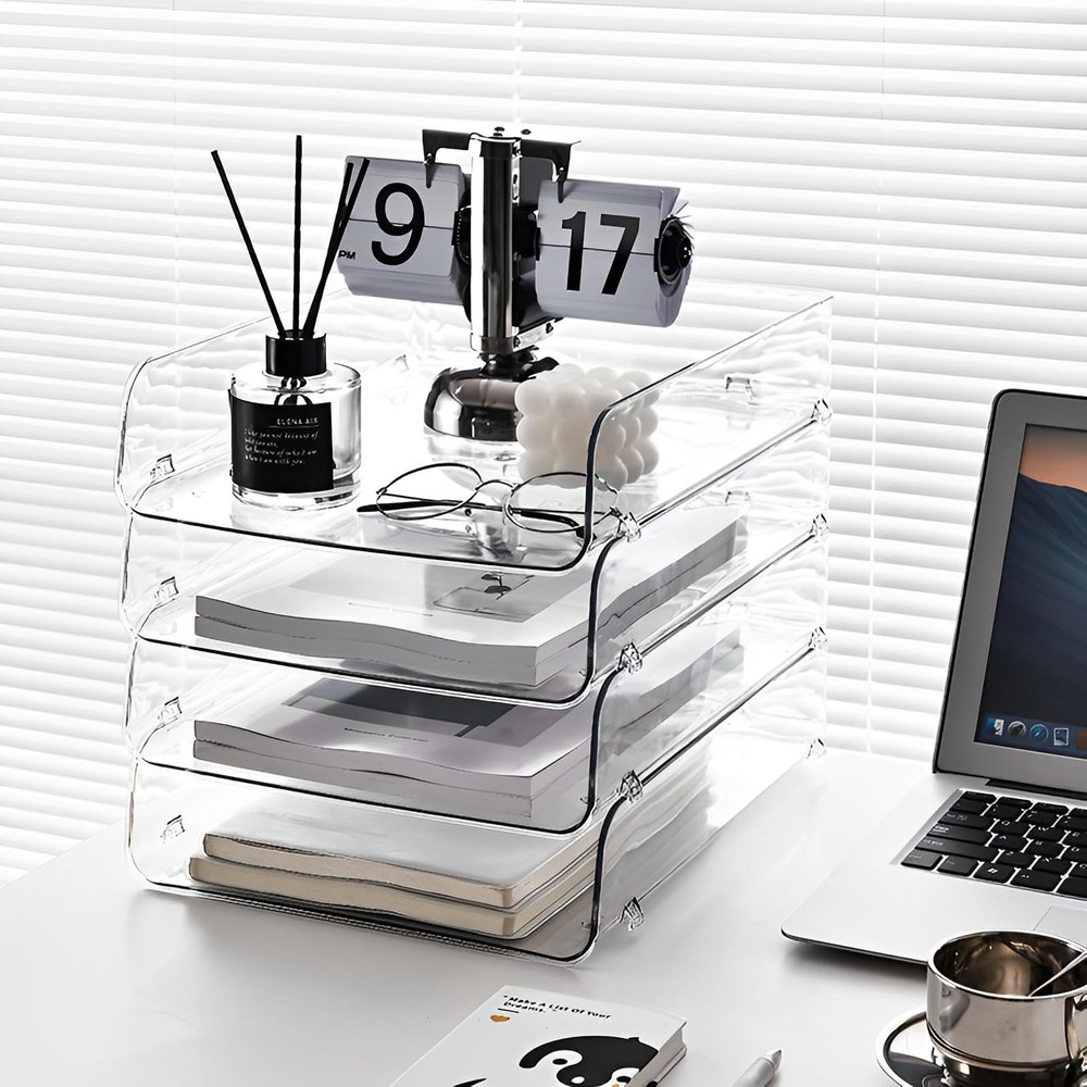 4 Pack Organizer for Desk,Clear Stackable Sray Holder, Office Desk Organizer ...
