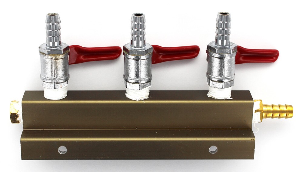 3-way 5/16" Barb CO2 Splitter Distributor Manifold with integrated check valves