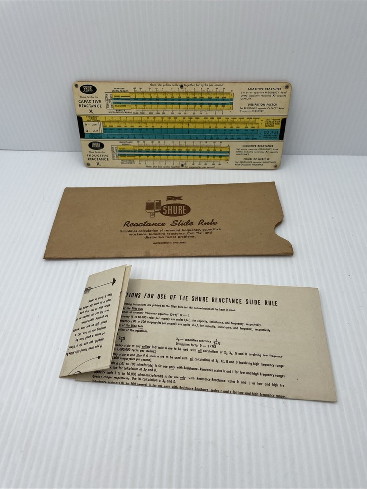 Shure Brothers Electric Reactance Slide Rule 1942￼￼ With Instructions