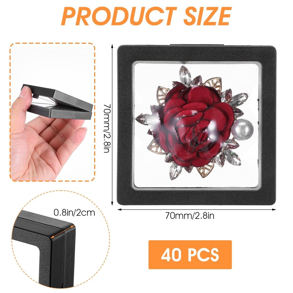 40 Pcs Floating Display Case, Black 3D Floating Frame Display Holder Stands, ...