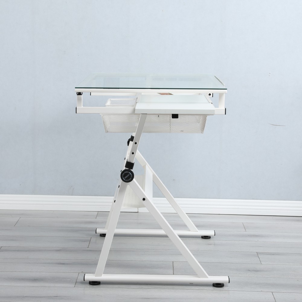 Adjustable Tempered Glass Drafting Table with Chair - Drawing Art Desk