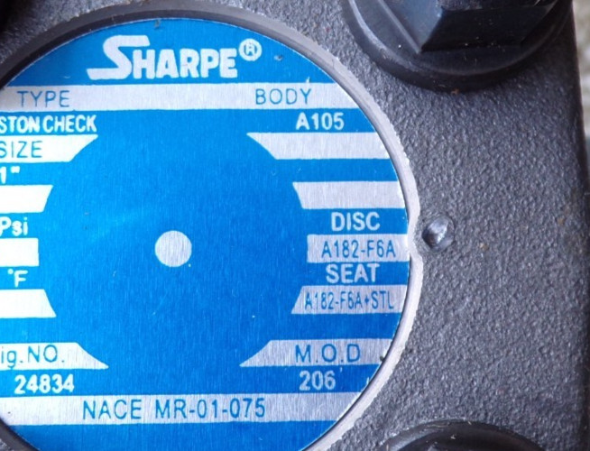 Sharpe Piston Check Valve A105 Inline - Size 1" @dC