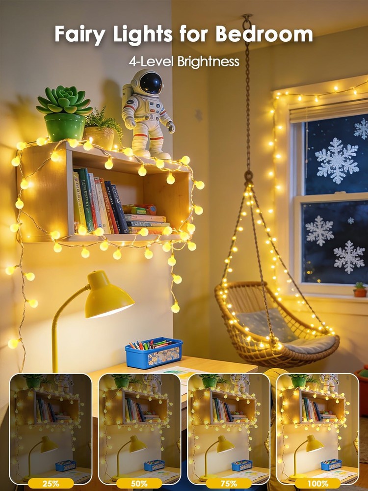 Connectable 43FT 100LED Globe String Warm White 1 Pack(100 LED with Remote)