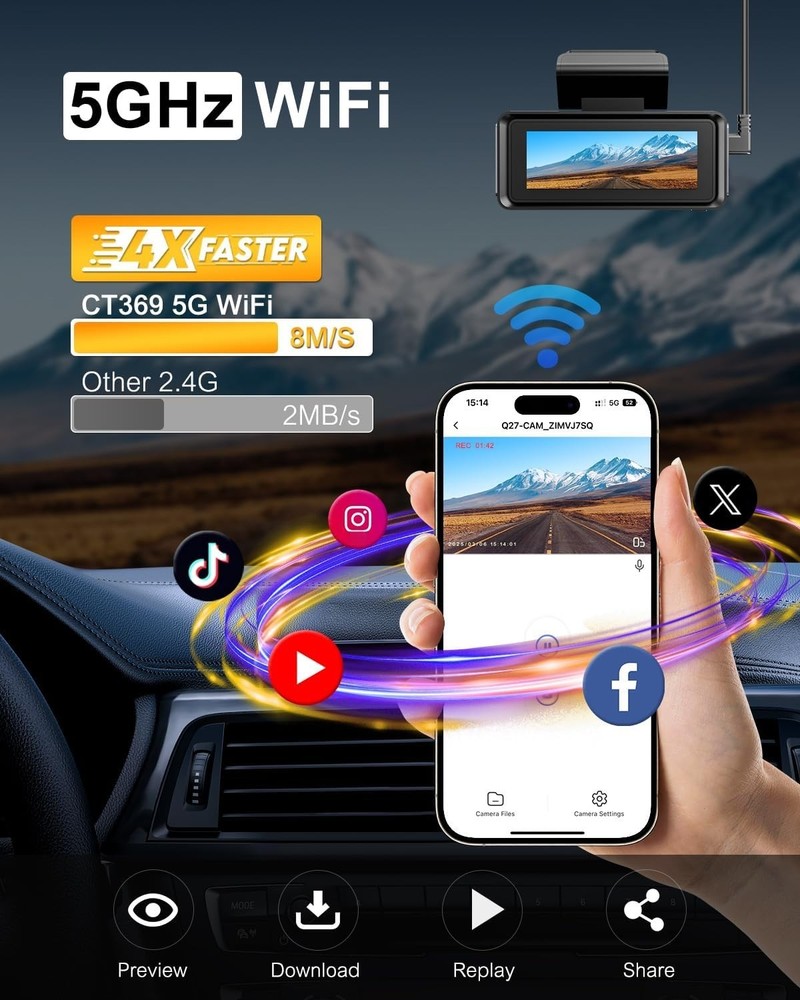 WiFi Enabled 4K Dash Cam with Loop Recording & G-Sensor - Includes 64GB Card