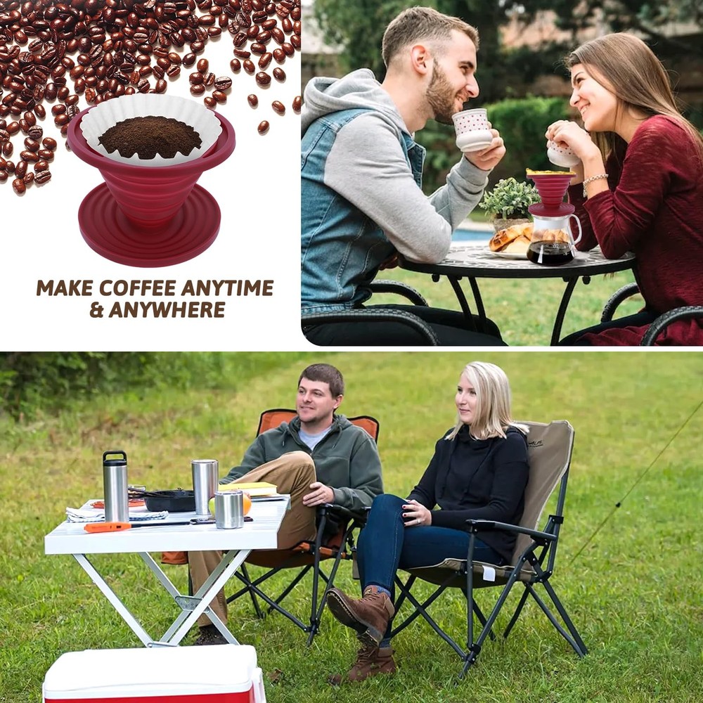 Coffee Dripper, Foldable Silicone Dripper Travel large, Red