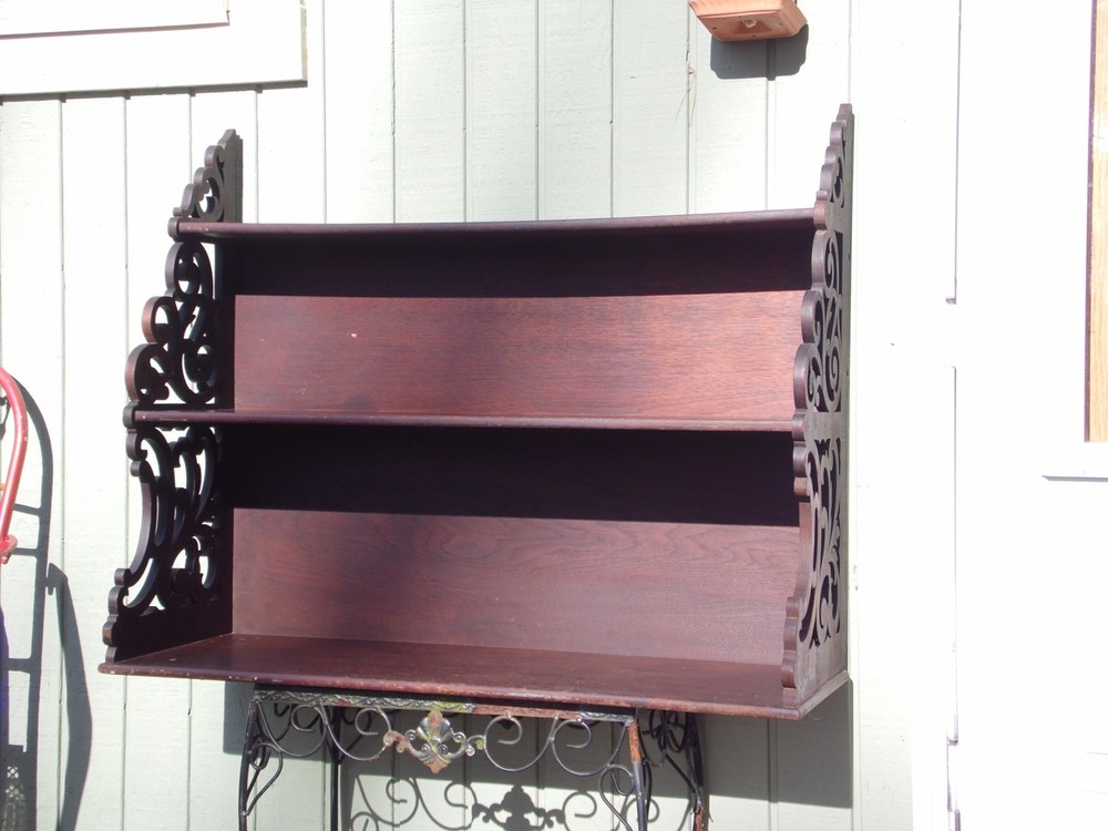 Antique Victorian Solid Walnut Shelf Bookcase Wall Shelf Hanging Fretwork Shelf