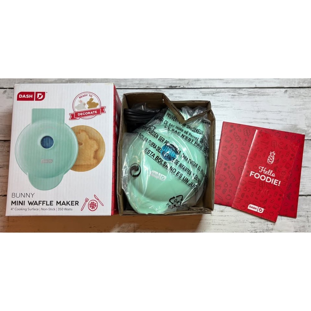 NEW Dash Aqua Bunny Mini Waffle Maker