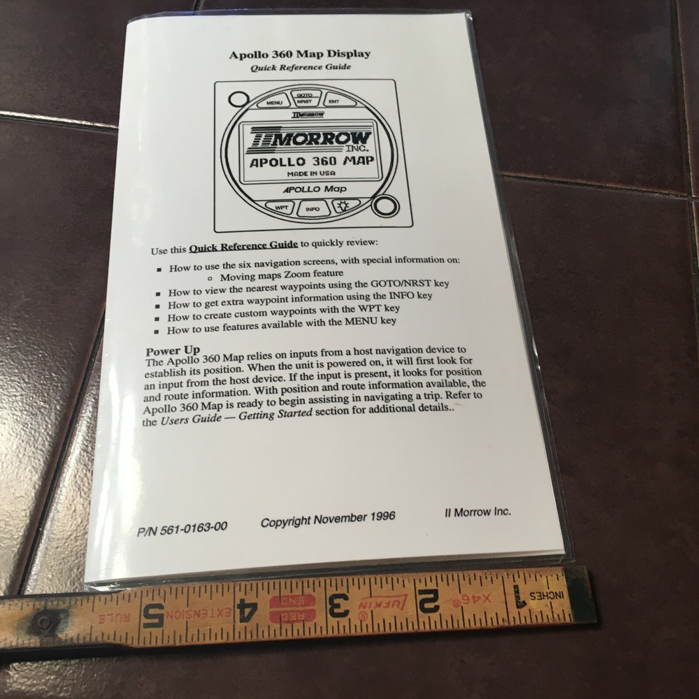 Apollo 360 MAP Display Laminated Quick Reference Guide