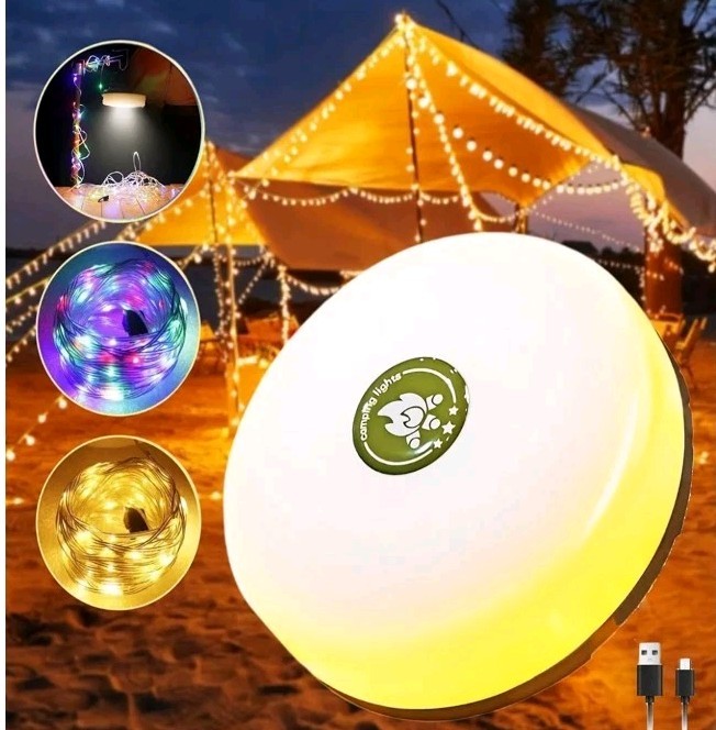 Camping Lamp Multi Function 4N1 Rechargeable Retractable String Lights 5 Modes