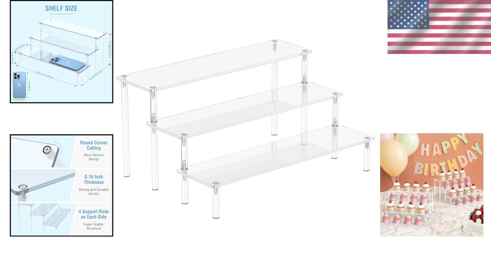 Lightweight Acrylic Riser Set: 3-Tier Multi-Function Display for Home or Events
