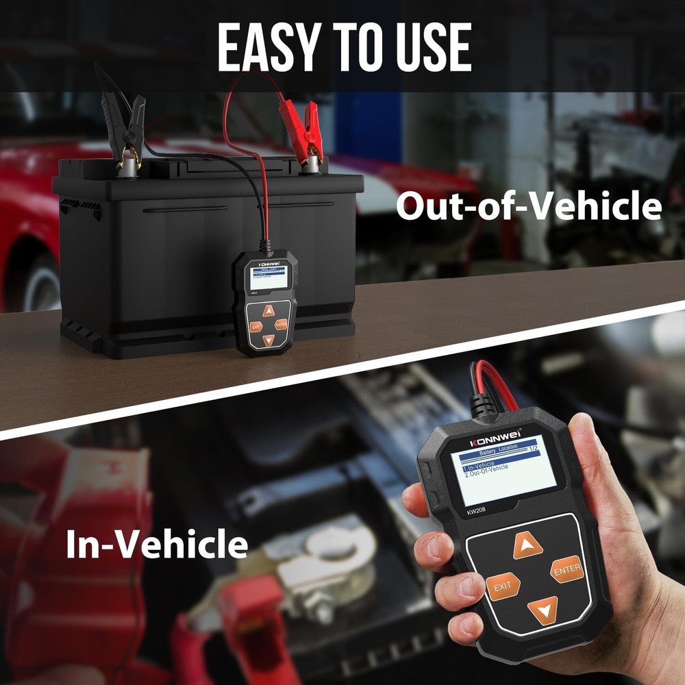 Compact Multi-Function 12V Battery Tester: Starter & Charging System Testing