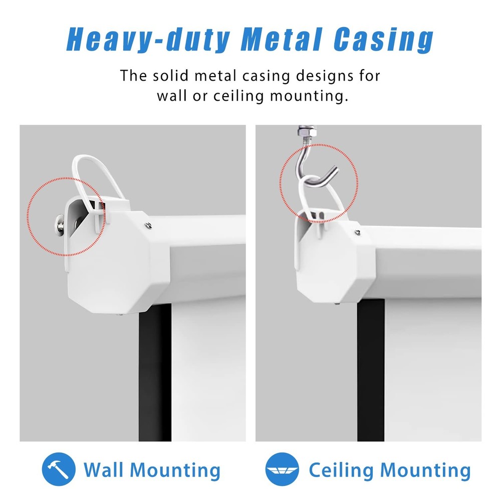 100INCH Manual Pull Down White Projector Screen 16:9 1.2 Gain Retractable Aut...