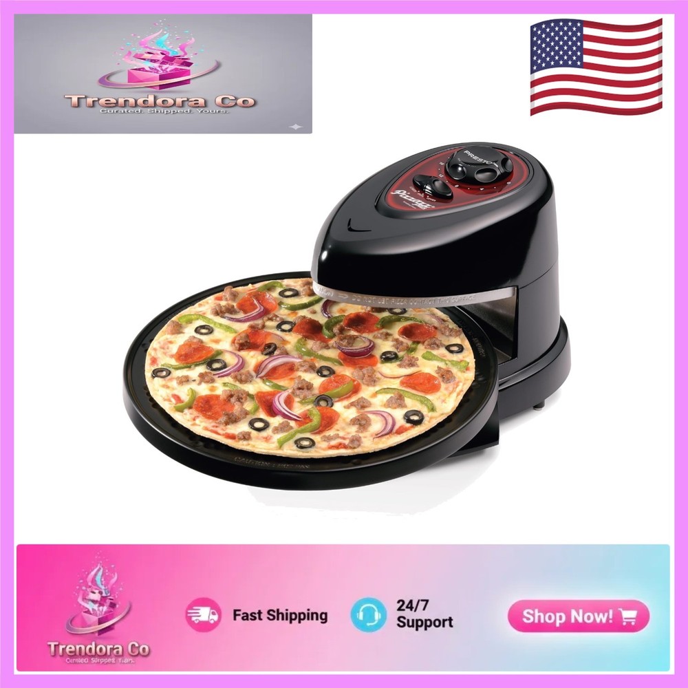Compact 12-Inch Pizzazz Plus Rotating Oven in Black - Timer & Safety Features