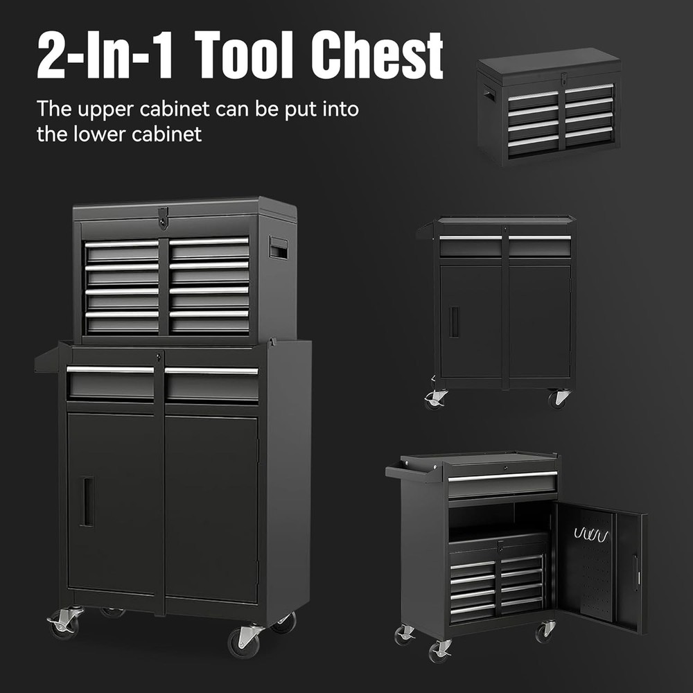 5 Drawers Tool Cart on Wheels with 1 Cabinet, Multifunctional Removable Rolling
