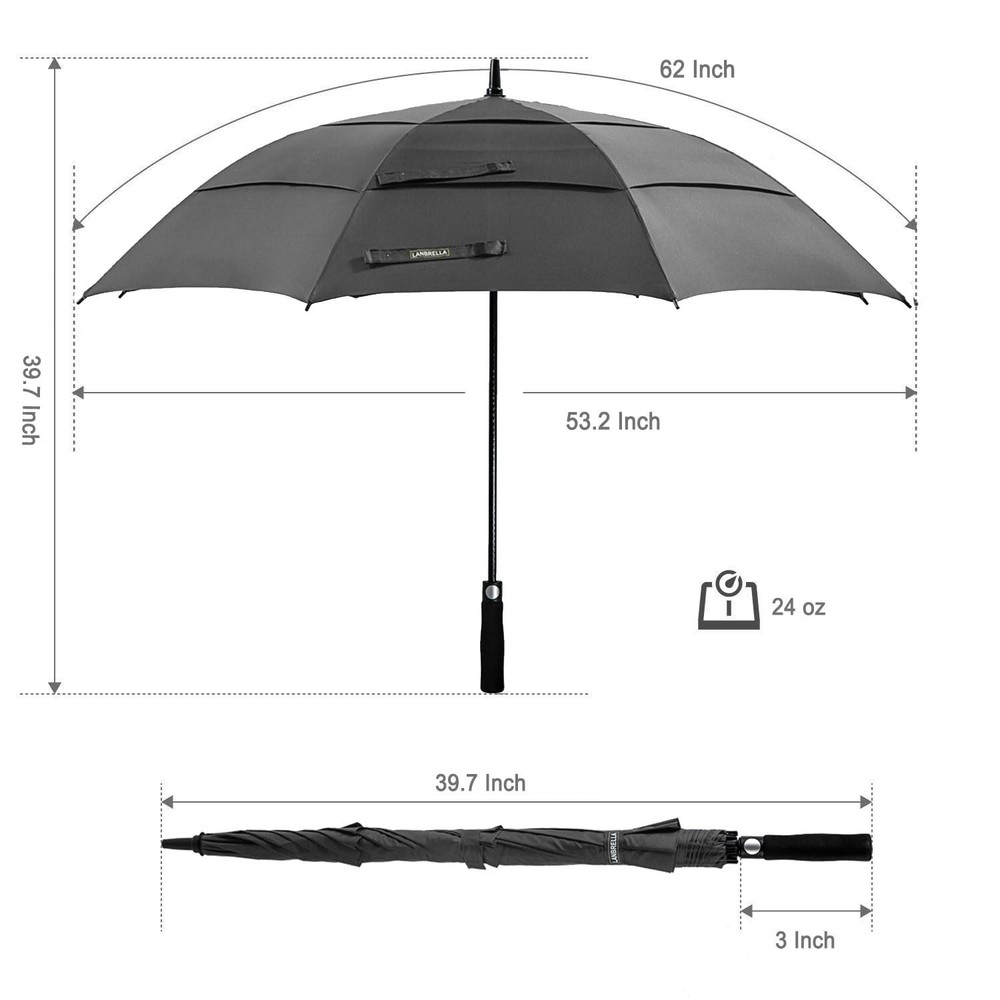 Golf Umbrella 62 Inch Windproof Vented Triple-layer Canopy - Auto Open