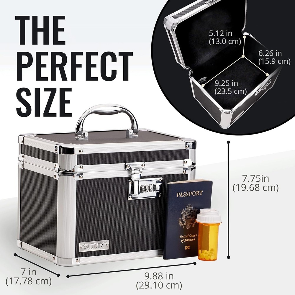 Compact 3-Digit Lock Box - Secure Chrome Steel Storage for Documents & Valuables