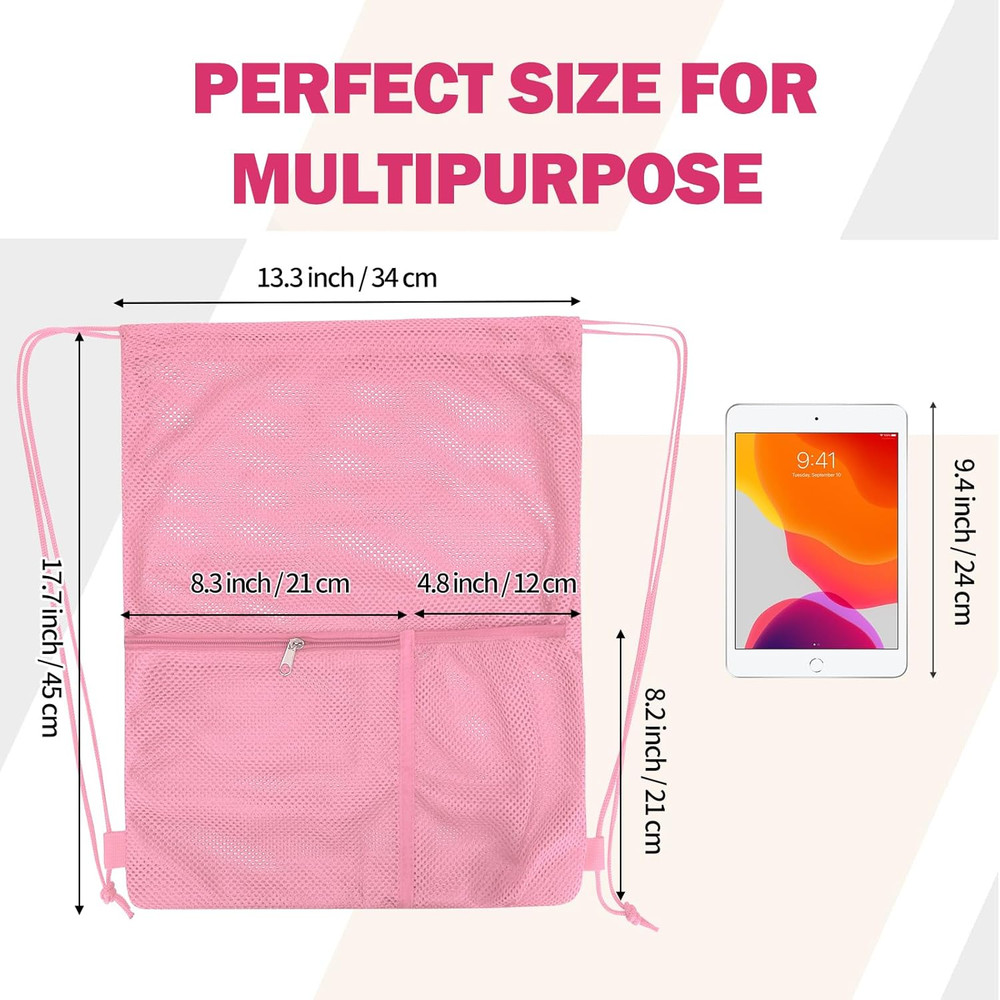 2 PACK Mesh Drawstring Backpack Bag, Multifunction Mesh Bag for Swimming, Athlet