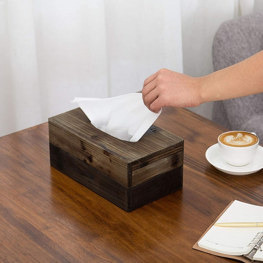 MyGift Rustic Dark Torched Wood Rectangular Tissue Box Holder