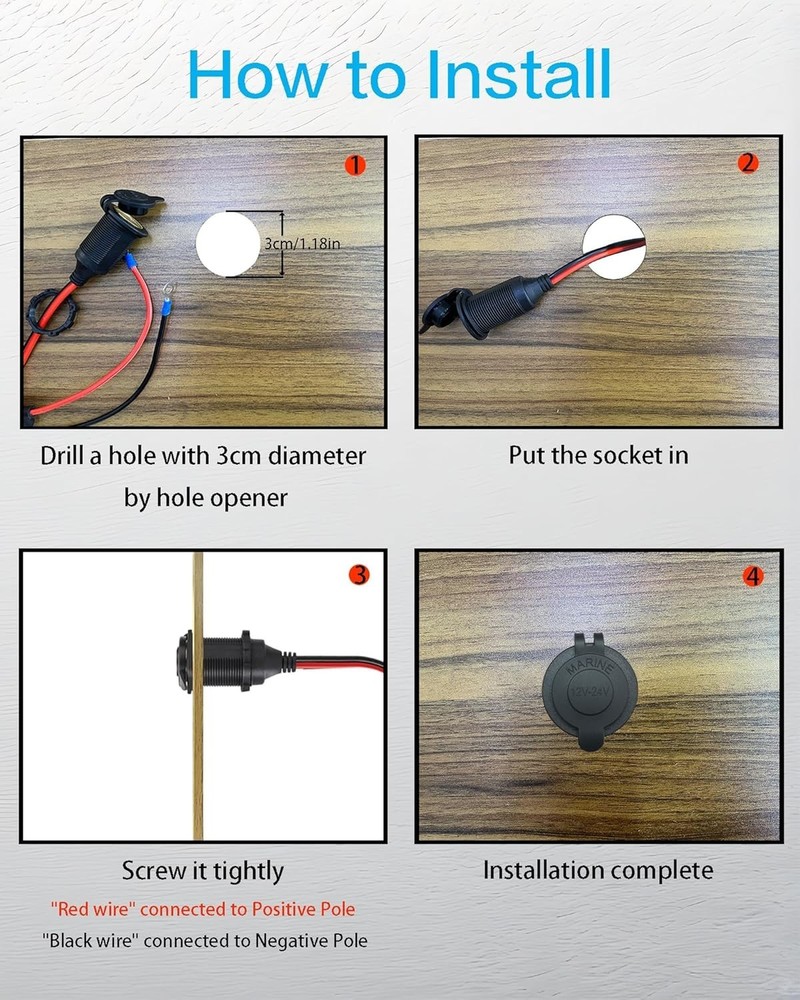 Durable 3FT Fixed Thread 12V Socket Extension with Built-in Safety Fuse
