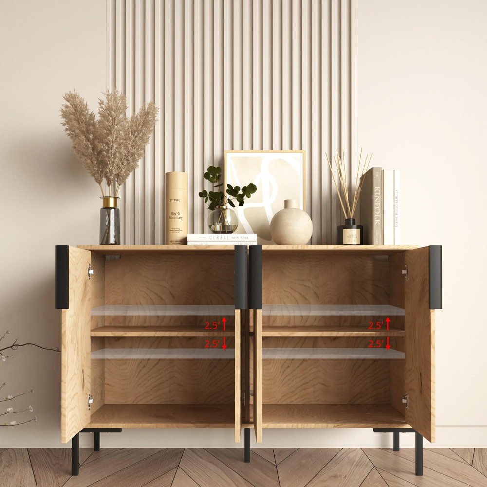 4 Doors Sideboard Buffet Cabinet with Adjustable Shelves, Modern Accent Sideb...