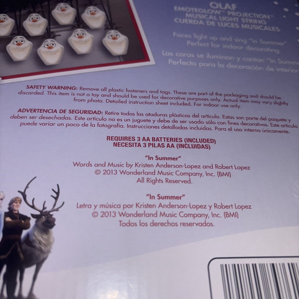 Disney Frozen OLAF Singing Illuminated 8 Ct Musical 8 FT String Light Set