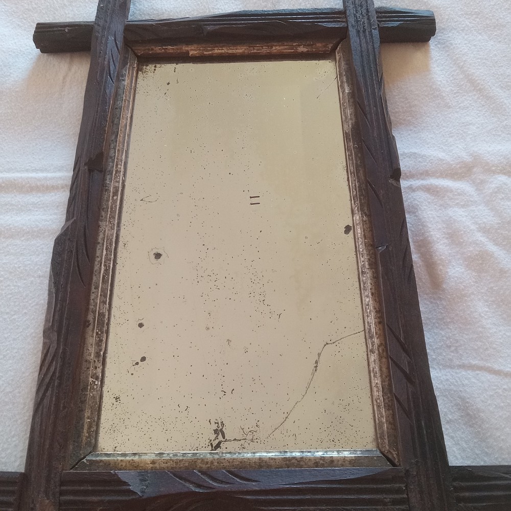 Antique Walnut Black Forest Rustic Mirror Hand-carved Frame Austria Germany...