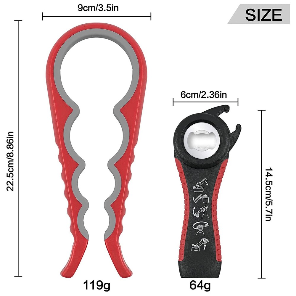 Jar Opener Bottle for Weak Hands, 5 in 1 Multi Function Can RedGrey