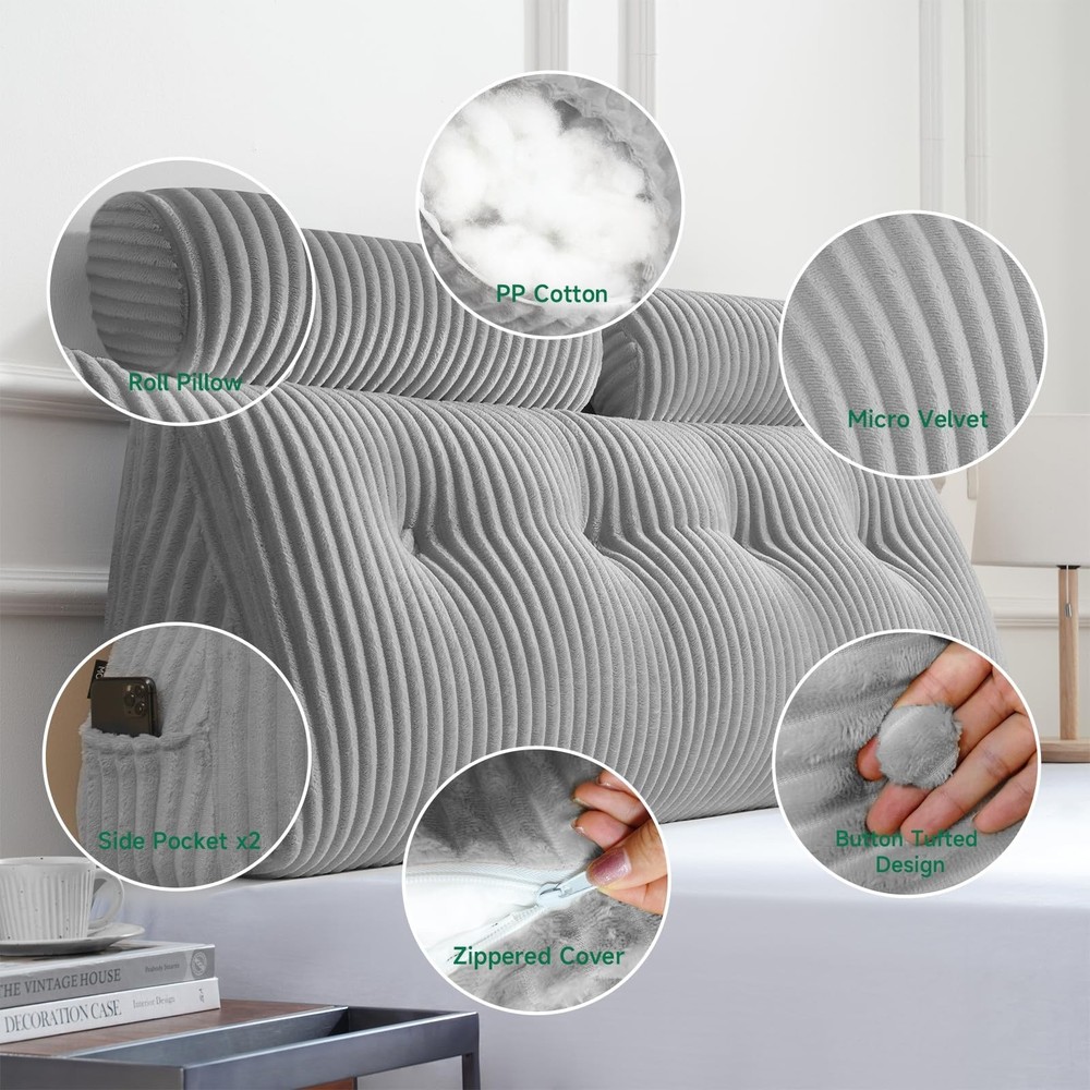 Z-hom Large Wedge Pillow Headboard, Twin Triangular Headboard Pillow, Reading...