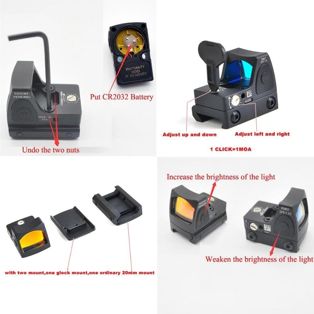 Red Dot Sight Collimator Glok /Rifle Reflex Sight Scope Fit 20mm Rail Mini RMR