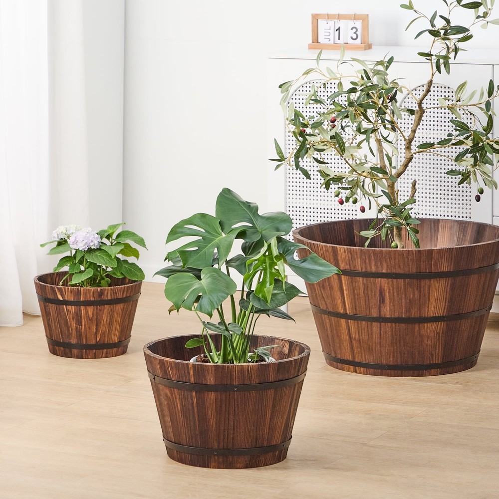17 in Wood Whiskey Barrel Planter
