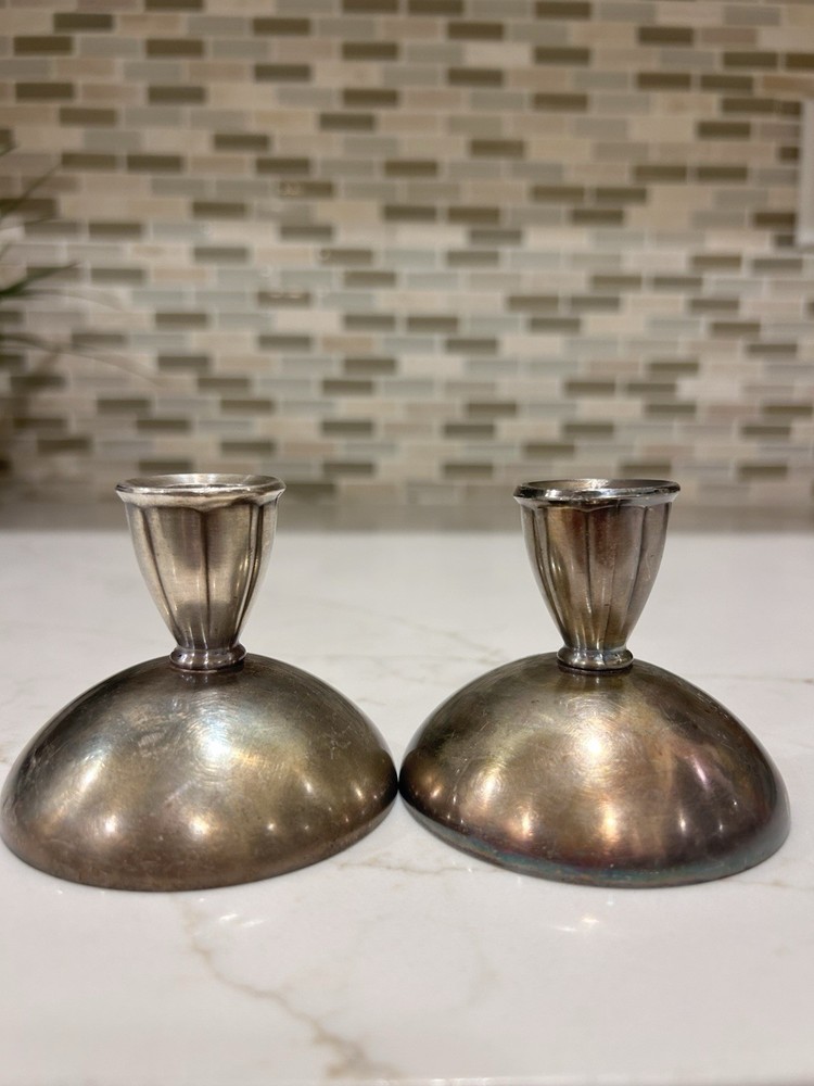 Art Deco-Style Silverplate Candlestick Holders by Oneida Silversmiths