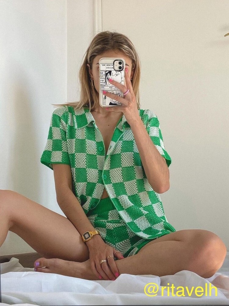 Crochet Knit Checkered Print Set size L bnwt