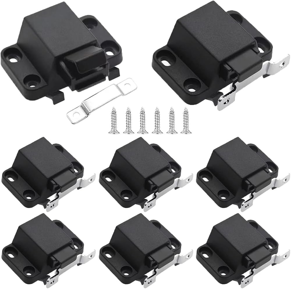 8 PCS Self-Closing Push Open Door Latch Hidden Cabinet Black Hardware Lock
