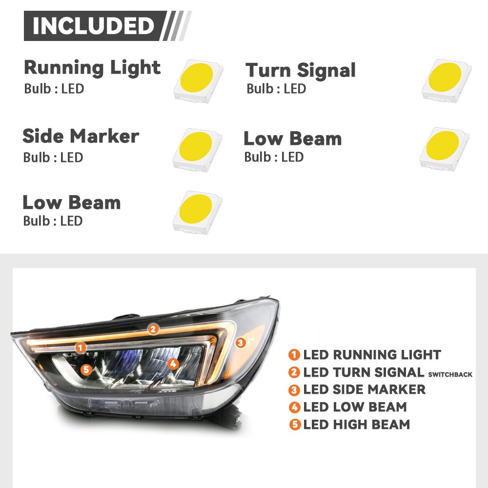 Full LED Headlight For 2017-2020 Buick Encore w/LED DRL w/Module Driver Side
