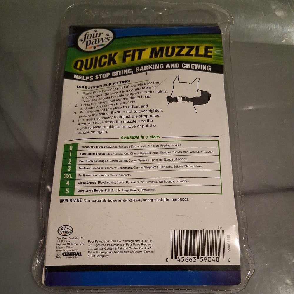 New- Four Paws, Quick Fit Dog Muzzle, Size 4 (L)