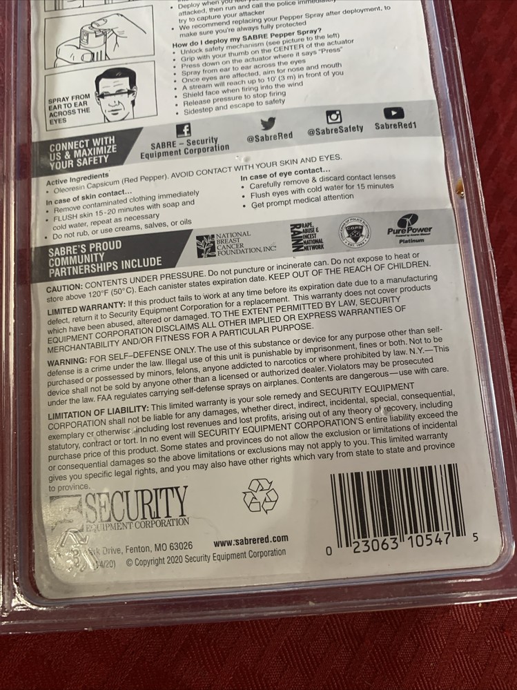 Sabre Pepper Spray With Quick Release Key Ring