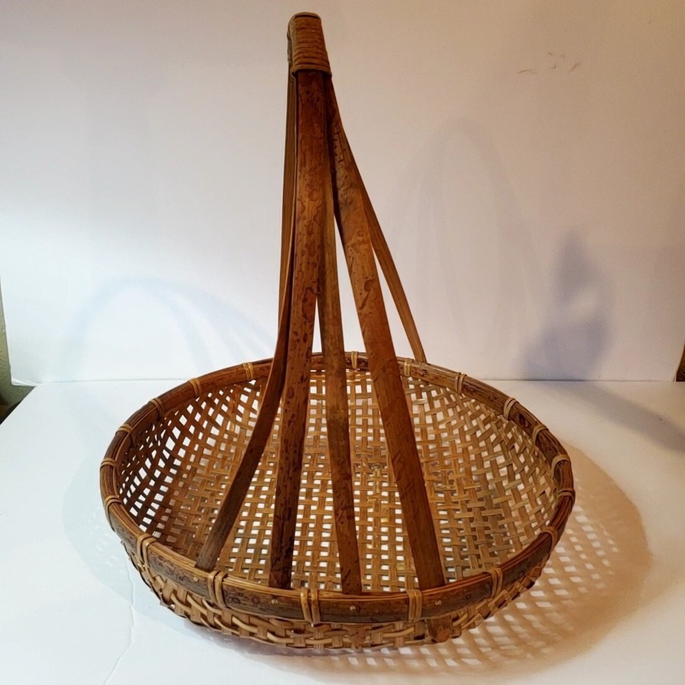 Woven Wicker Reed Gathering Basket Large Fixed Handle