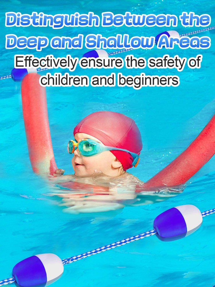 16ft -20ft Adjustable Pool Safety Rope with Floats, Floating Pool Divider- St...