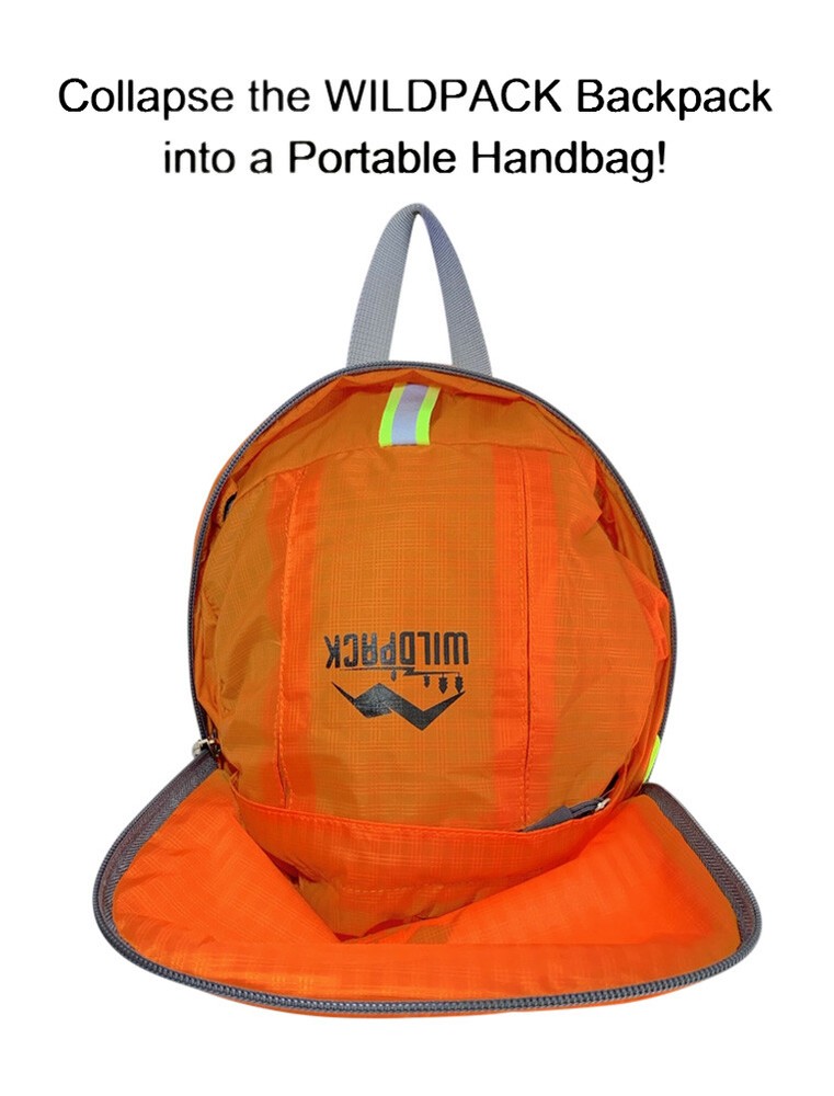 Backpack, Collapsible, Foldable Travel Pack, Packable, Durable--Orange