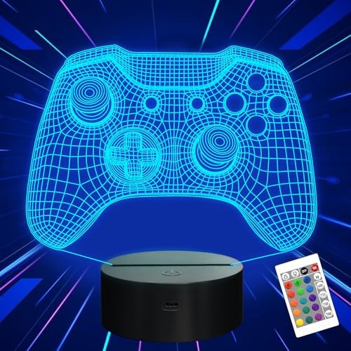 Gamepad 3D Illusion Lamp, Controller Night Light with Remote Control + Game3