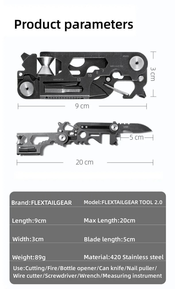 Mini Multi Function Tool Survival Multitool Escape Bug Out Emergency All Purpose