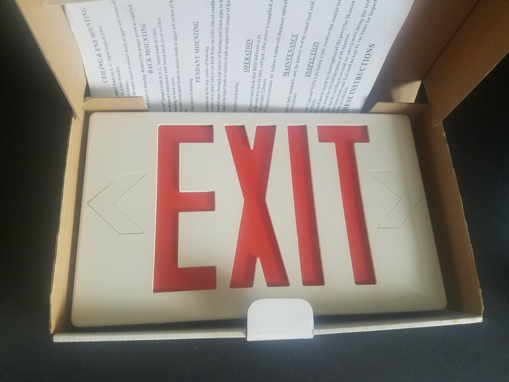 LED Emergency Exit Light Double Face Red Lettering 120/277V Damp Location