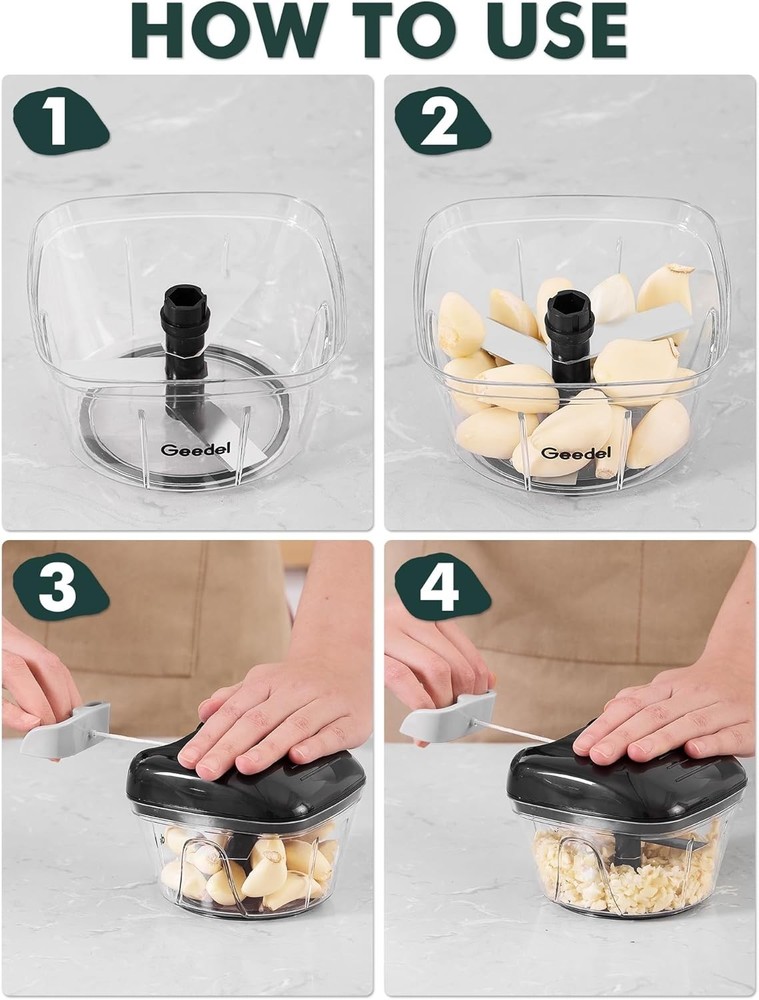 Manual Food Processor Vegetable Cutter, Pull Chopper with String, Food Choppe...