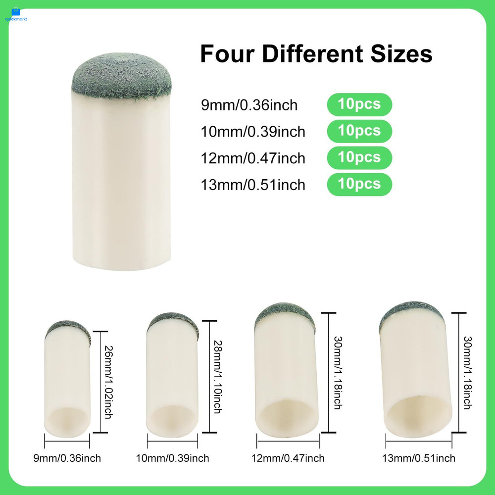 XIHIRCD 40pcs Slip On Pool Cue Tips, 4 Sizes Stick Tips No Medium, white