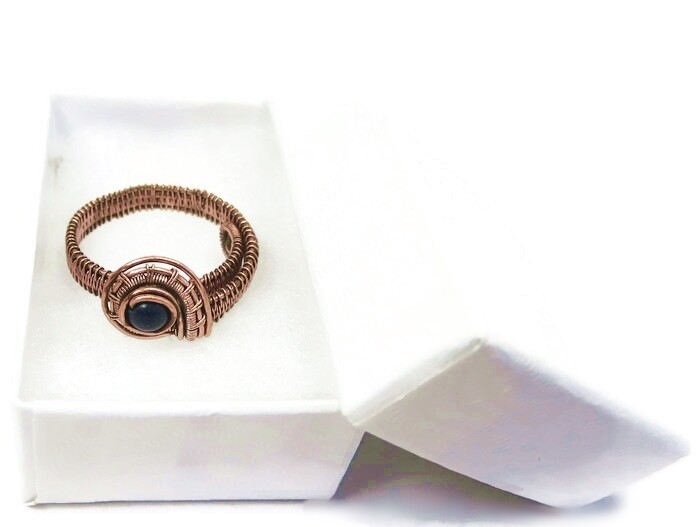 Lapis Lazuli Adjustable Ring, Woven in Copper Wire